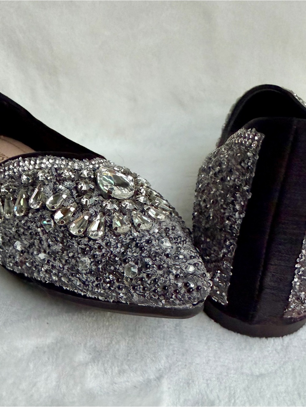 ZQKSEOHS Black Rhinestone Sparkly Pointed Toe Dress Ballet Flats Size 40 - Picture 5 of 12